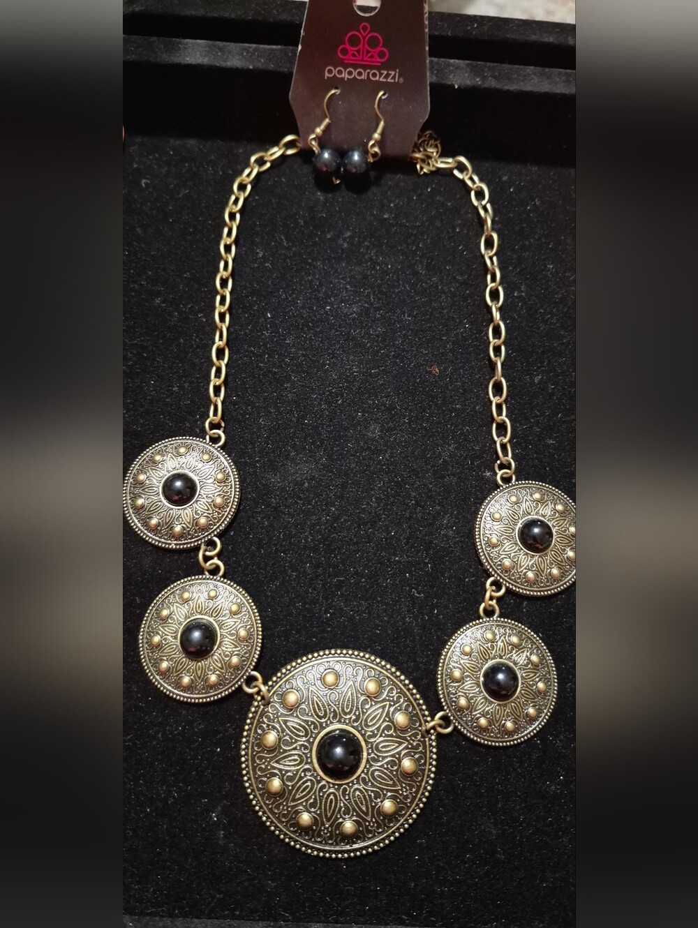 paparazzi Gold-tone Medallion Necklace with Black Accents